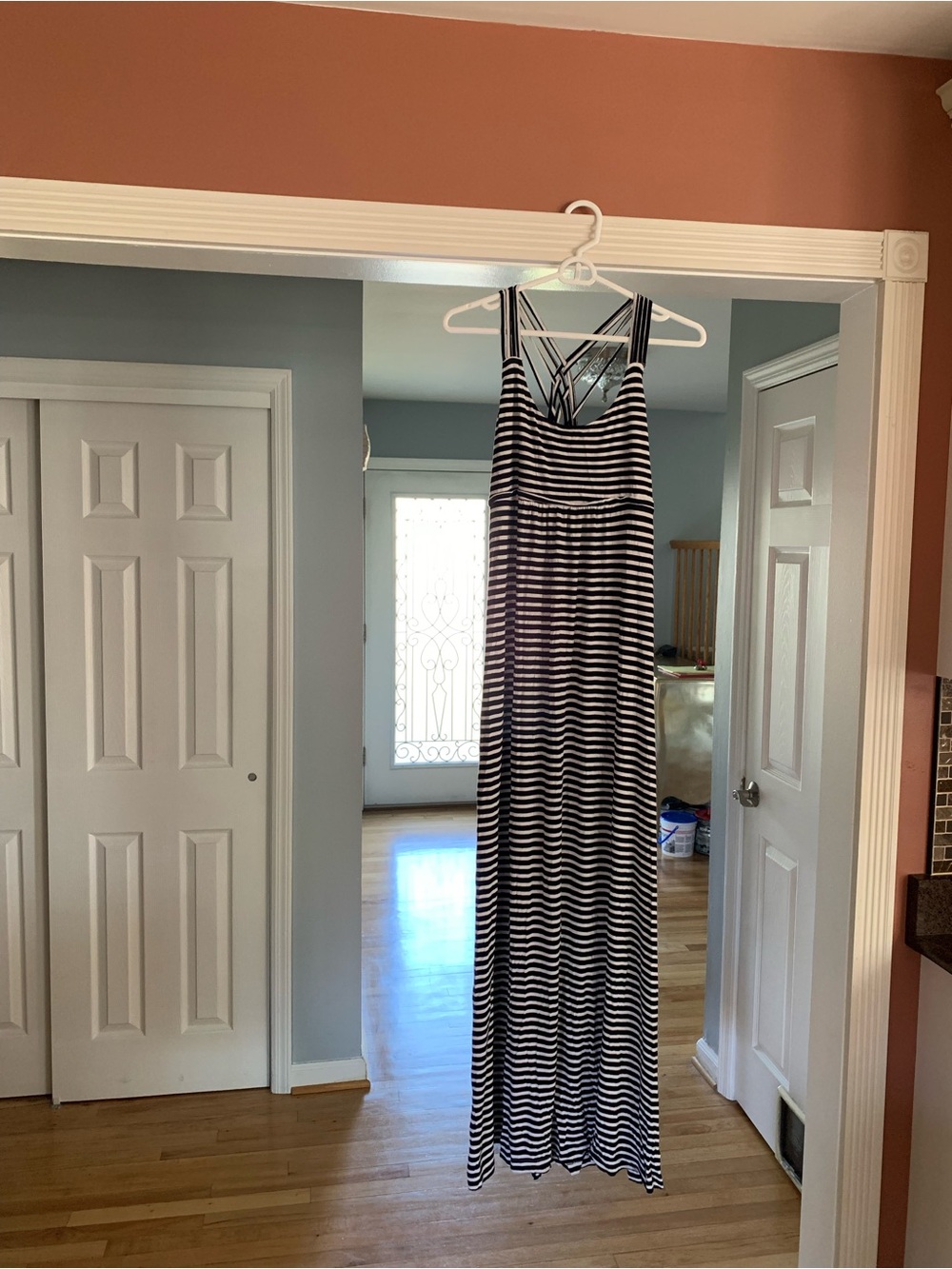 Calvin Klein Black and White Striped Maxi Dress